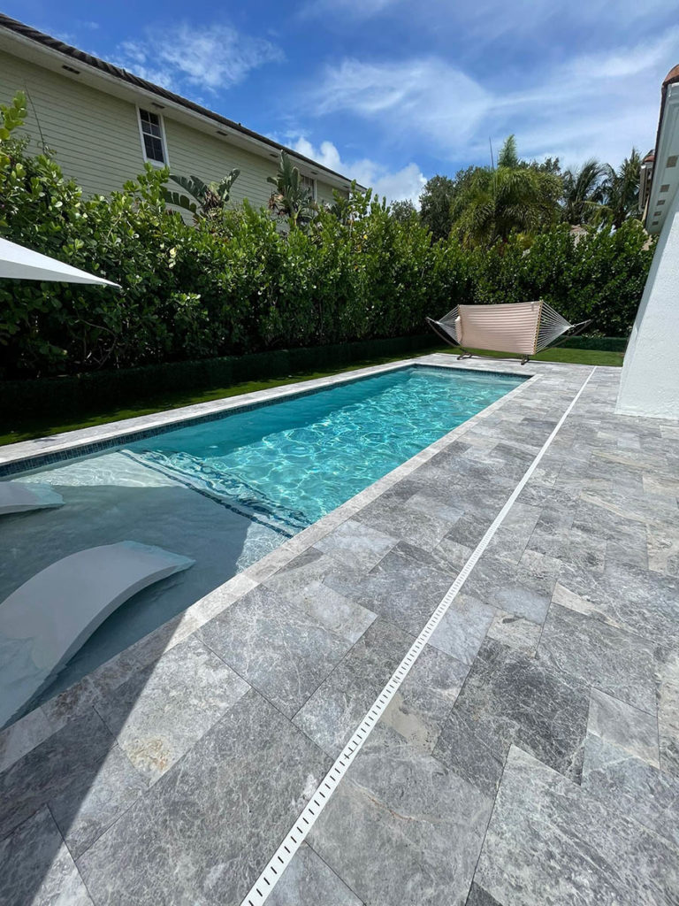 StoneHardscapes marina grey xtreme grip marble pavers french pattern 12X24 pool deck