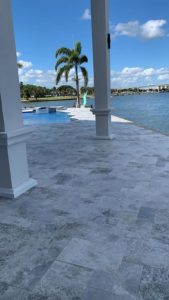 StoneHardscapes marina grey leathered marble pavers deck french pattern